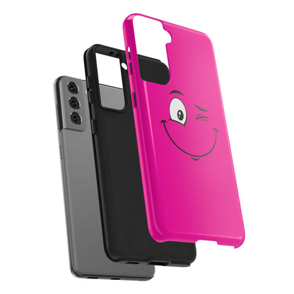Winking Face Pink Background Cheeky Cartoon Style Tough Phone Case | Funny