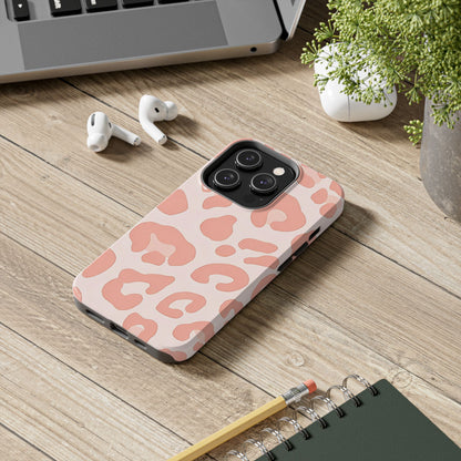 Funda resistente para teléfono con estampado de leopardo rosa preppy | Estética