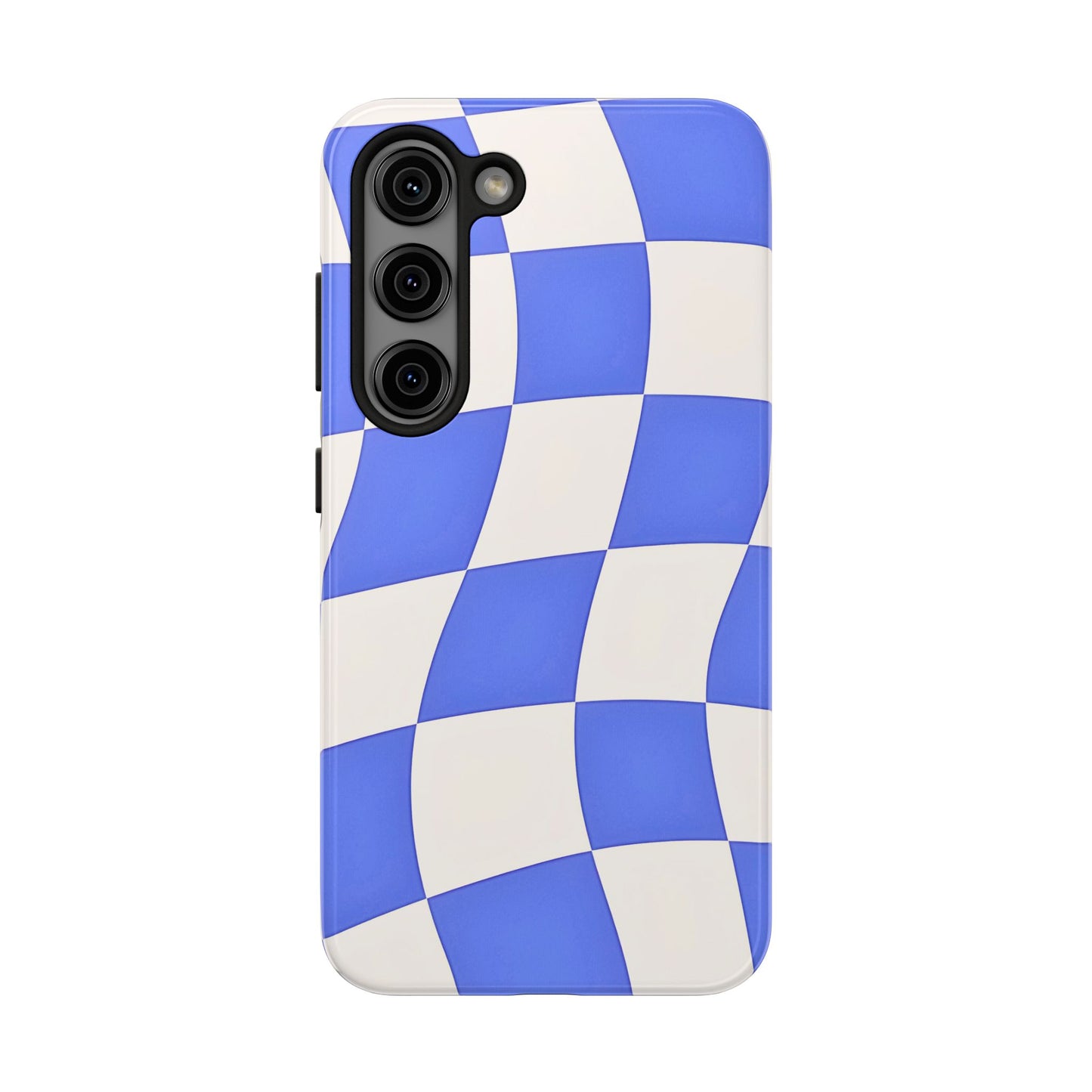 Funda resistente para teléfono con estampado ondulado de cuadros azules | Estética