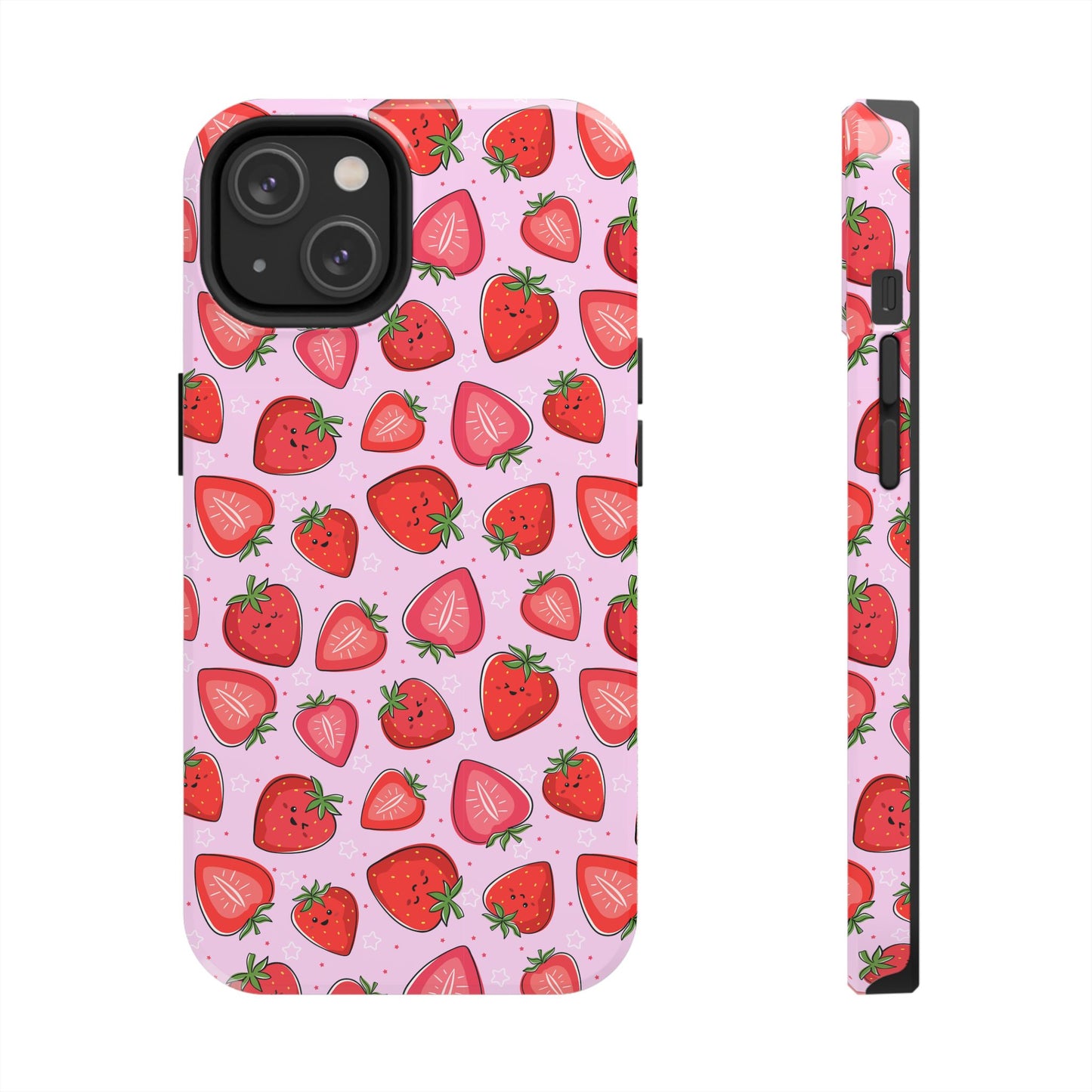 Kawaii Strawberry Cartoon Pattern Pink Aesthetic Tough Phone Case | Food