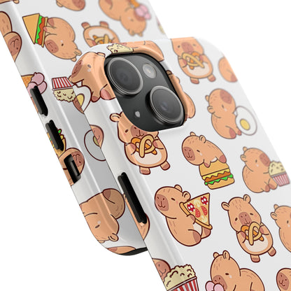 Cute Capybara Eating Pizza Ice Cream & Snacks Cartoon Food Tough Phone Case | Animals