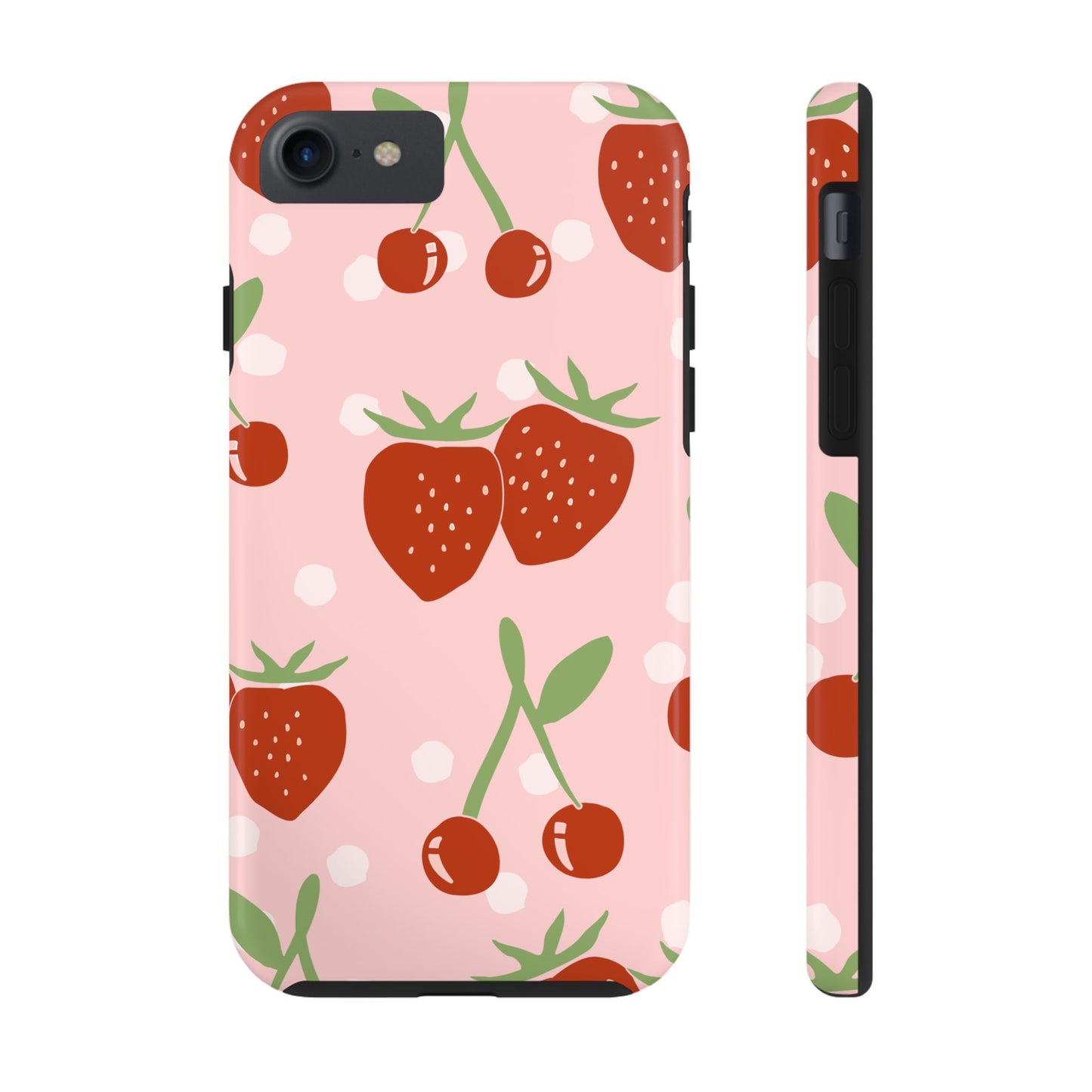 Cute Pink and Red Cherry and Strawberry Tough Phone Case | Food
