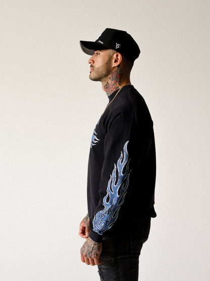 Black - Blue Flame Long Sleeve
