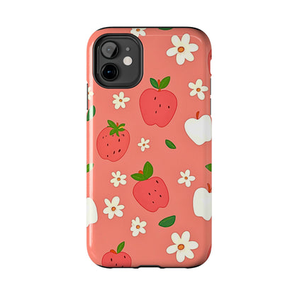 Strawberry Apple Flower Pattern Pink Tough Phone Case | Aesthetic