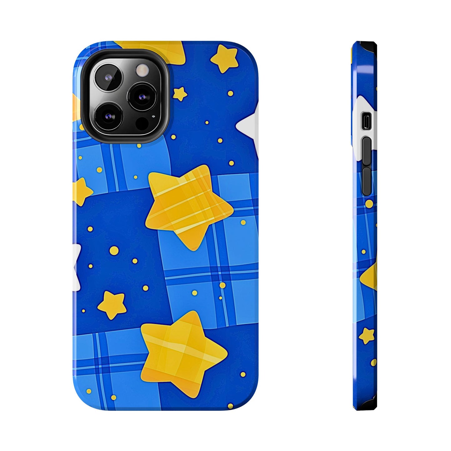 Funda resistente para teléfono con estampado de estrellas y cuadros preppy | Estética