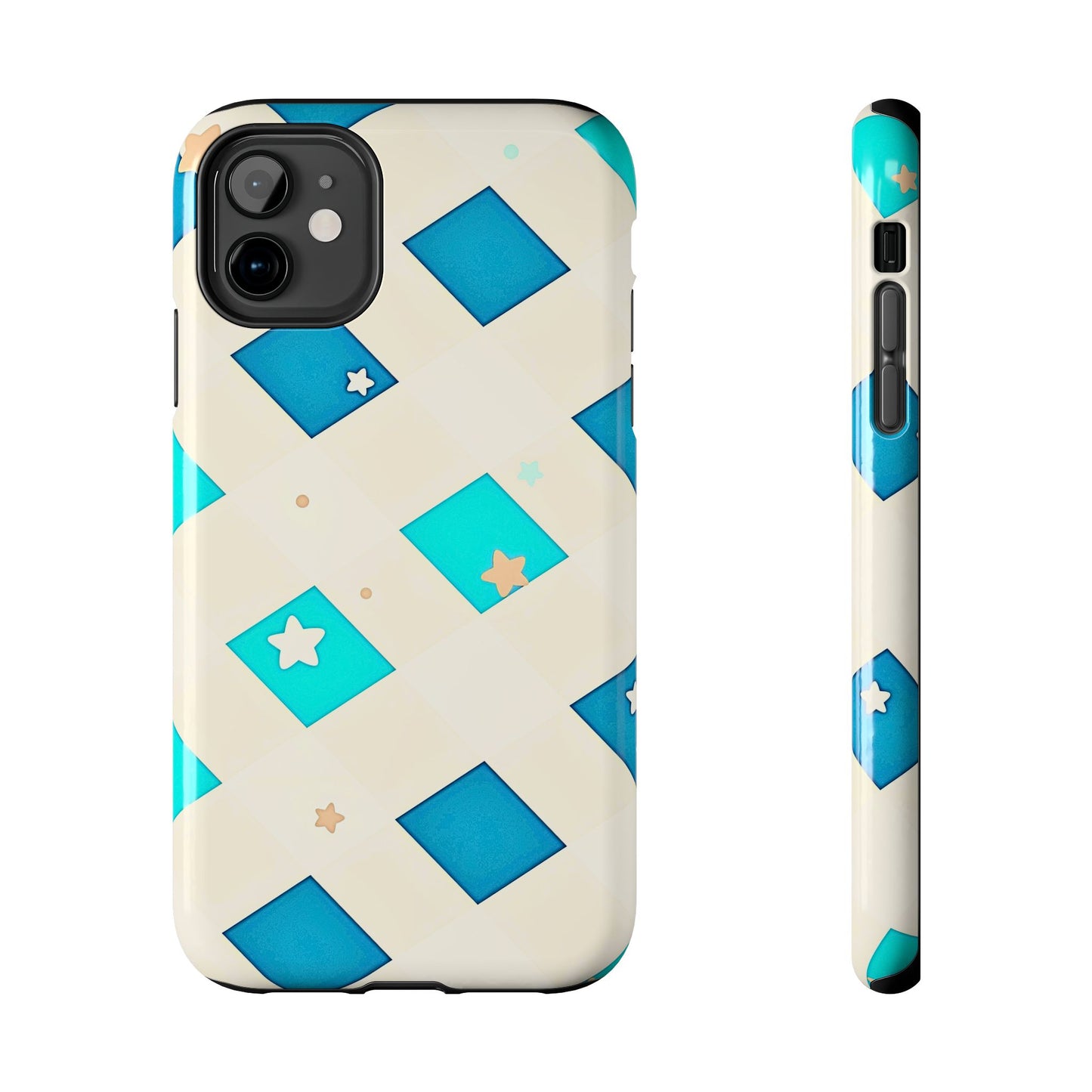 Modern Preppy Checkered Teal Stars Tough Phone Case | Aesthetic
