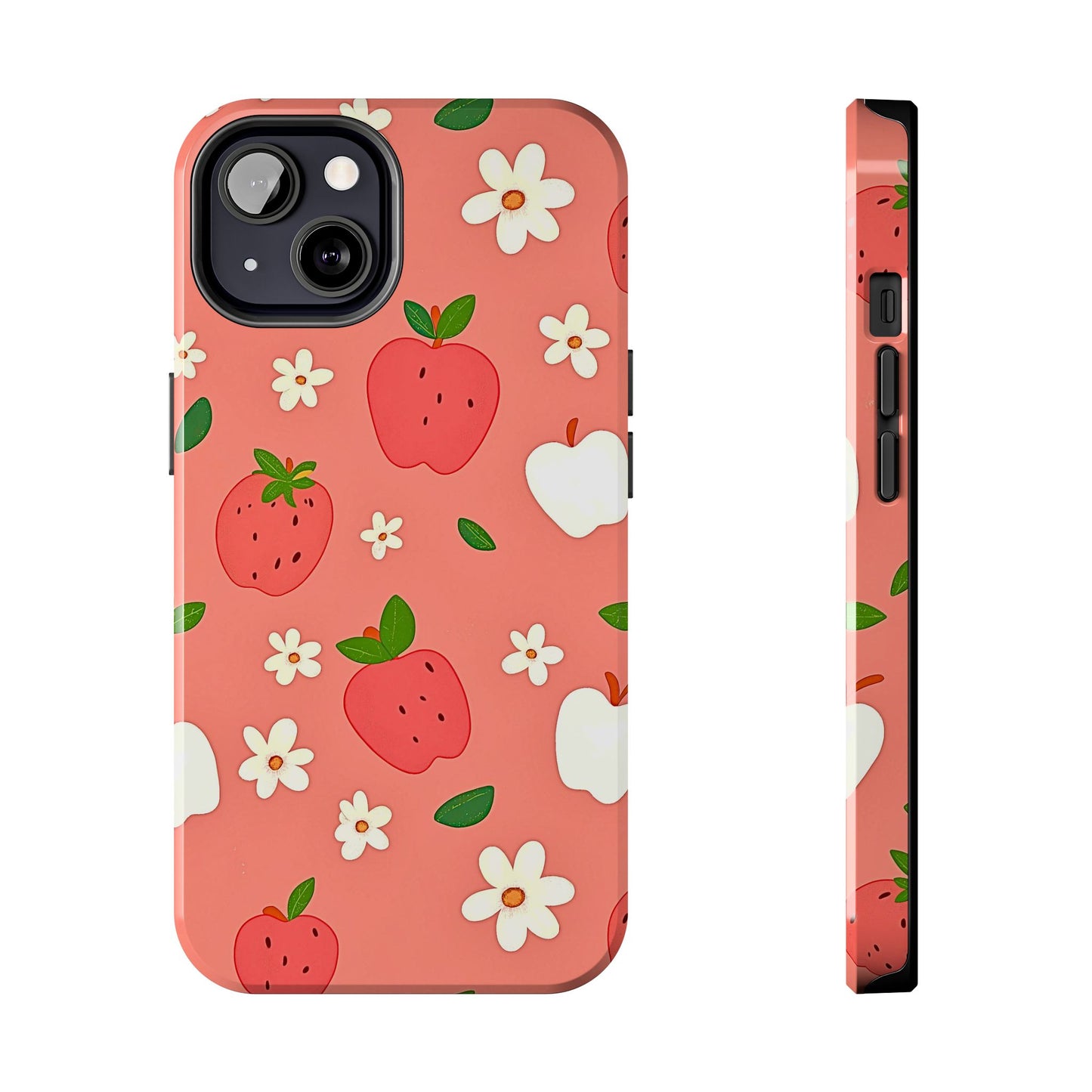 Strawberry Apple Flower Pattern Pink Tough Phone Case | Aesthetic