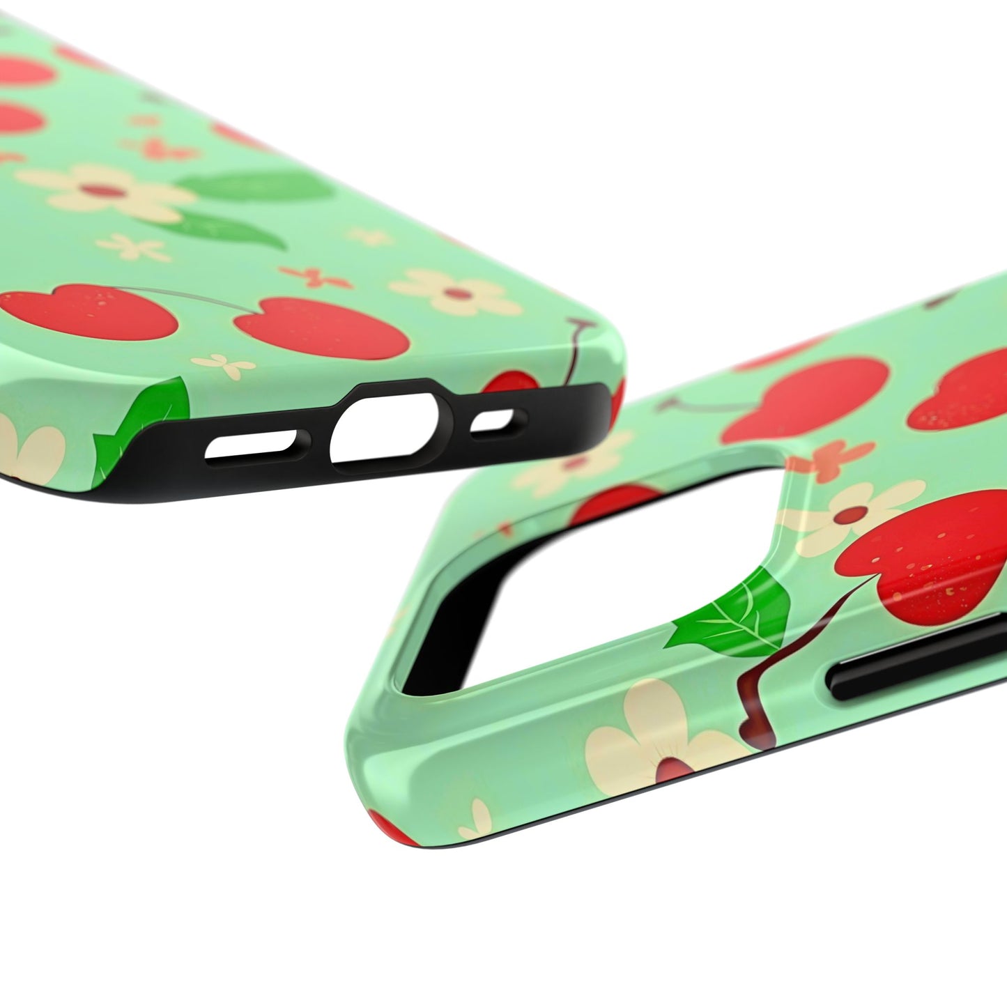 Cute Cherry Flower Pattern Mint Tough Phone Case | Aesthetic