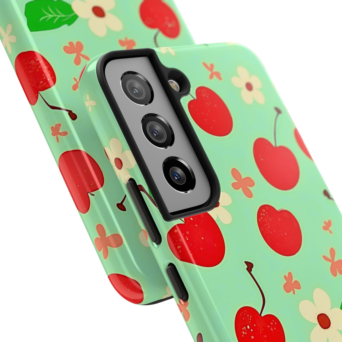 Cute Cherry Flower Pattern Mint Tough Phone Case | Aesthetic