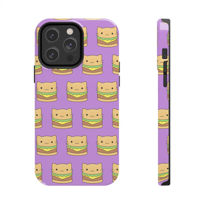 Kawaii Cat Burger Pattern Purple Background Cute Tough Phone Case | Food
