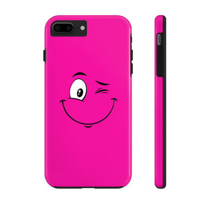 Winking Face Pink Background Cheeky Cartoon Style Tough Phone Case | Funny