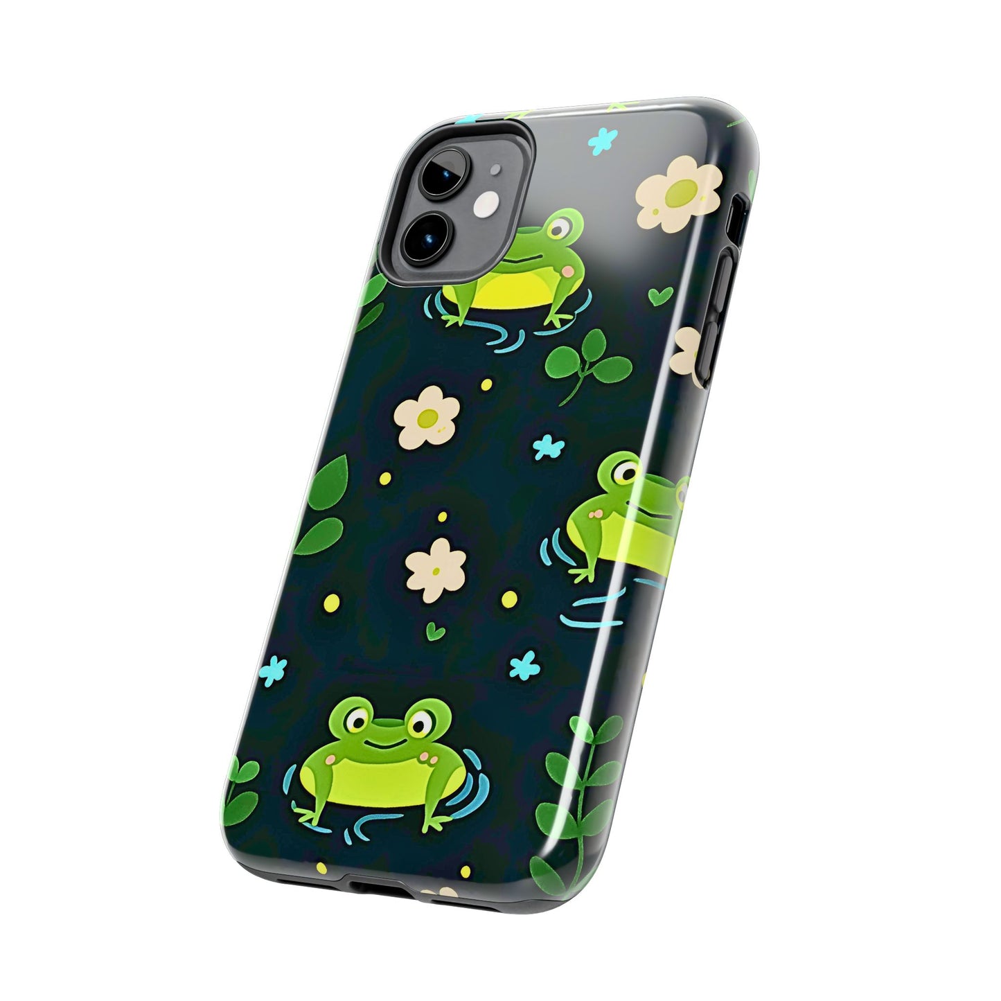 Kawaii Froggy Pattern Black Tough Phone Case | Animals