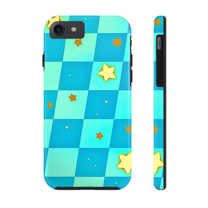 Vibrant Preppy Checkered Blue & Yellow Stars Tough Phone Case | Aesthetic