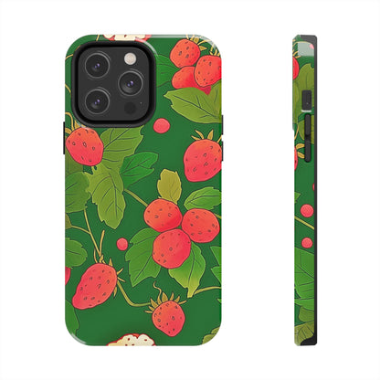 Dark Strawberry Pattern Preppy Tough Phone Case | Aesthetic