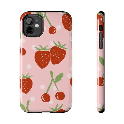 Cute Pink and Red Cherry and Strawberry Tough Phone Case | Food