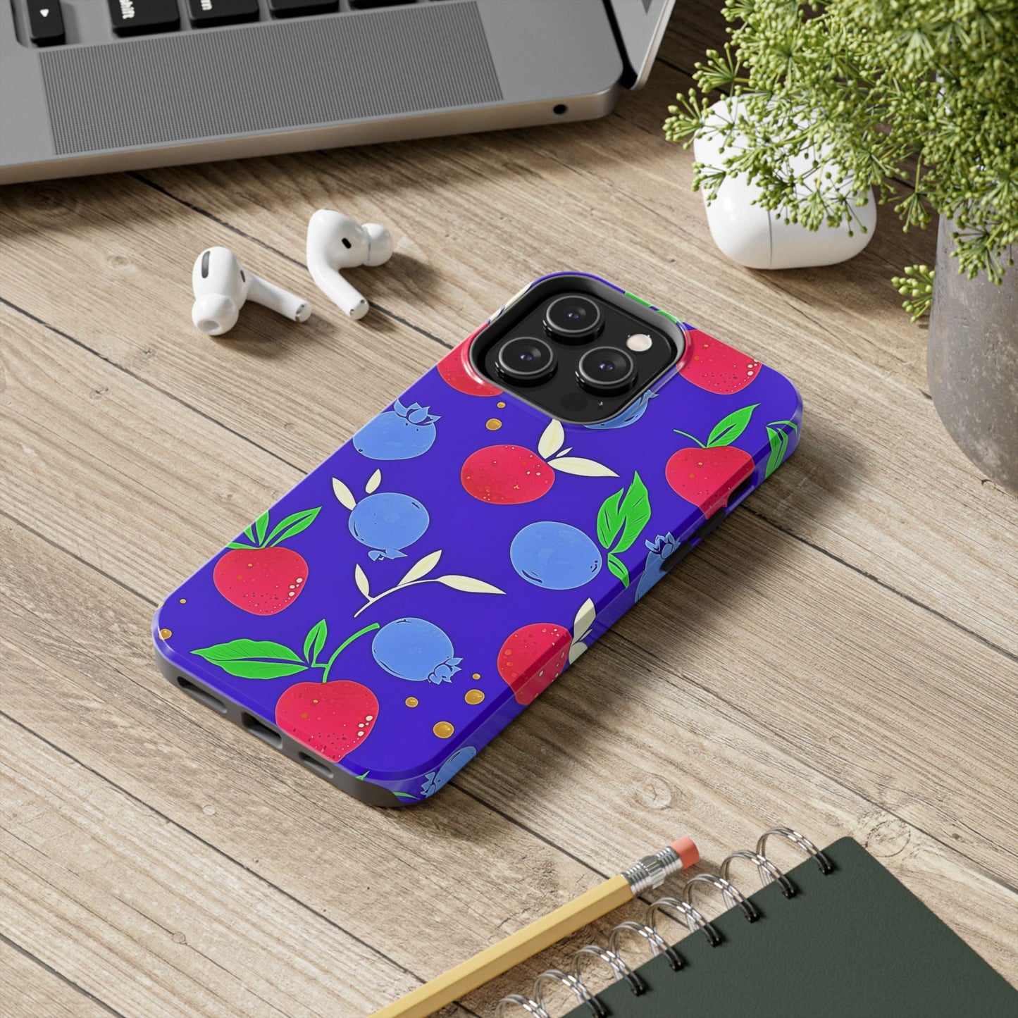 Funda resistente para teléfono con diseño de arándanos y fresas | Estética