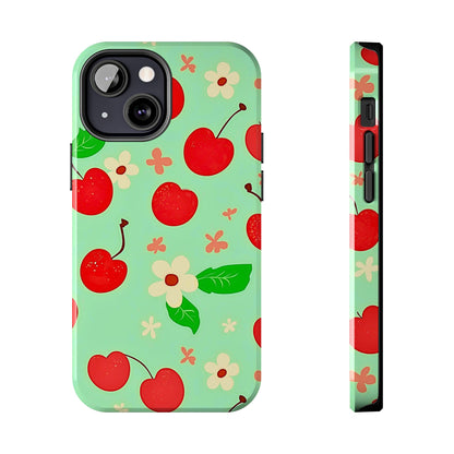 Cute Cherry Flower Pattern Mint Tough Phone Case | Aesthetic