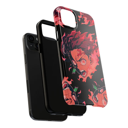 Tanjiro Kamado Flamed Style Black Tough Phone Case | Anime - Demon Slayer