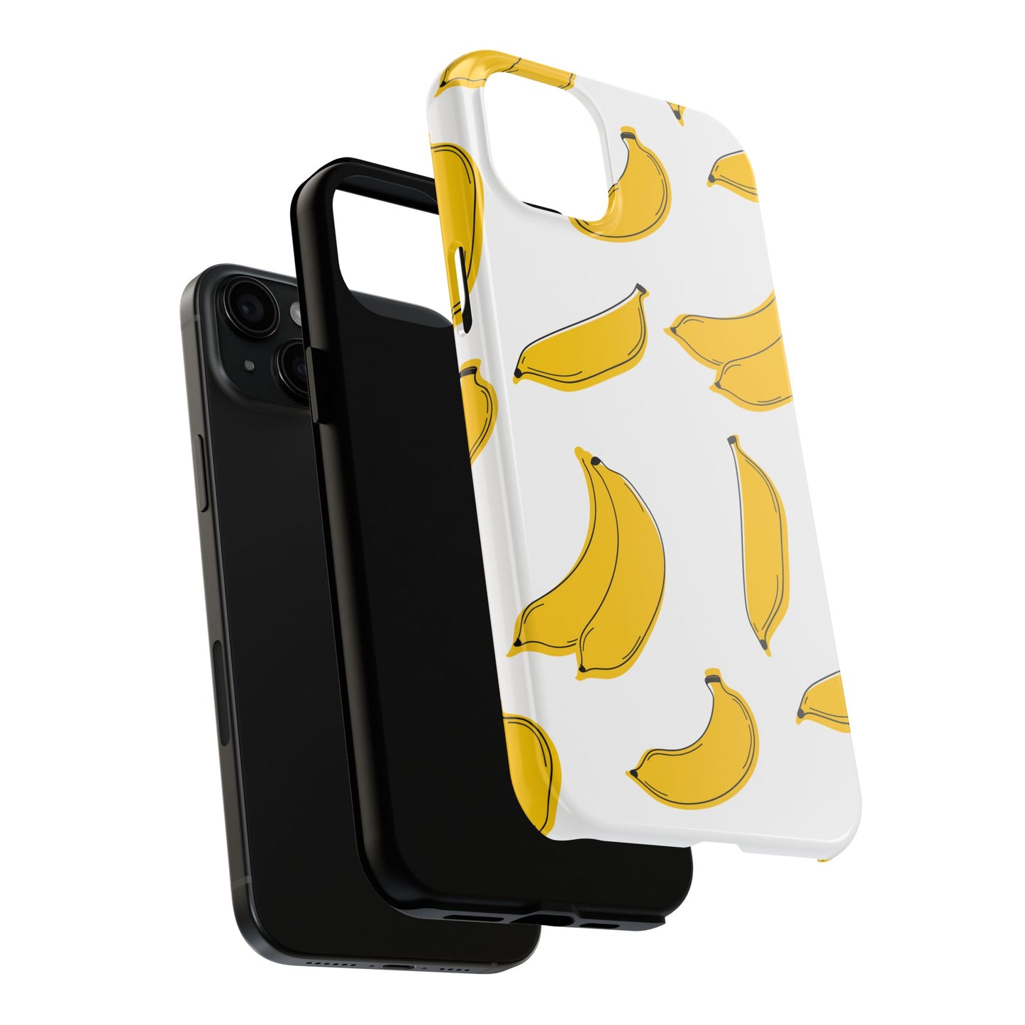 Bold Yellow Banana Pattern Minimal Line Art Tough Phone Case | Food