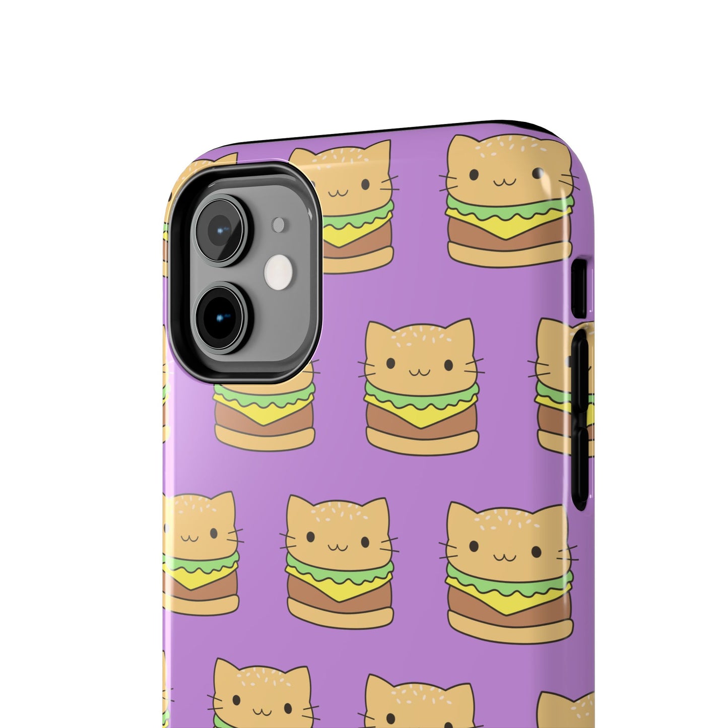 Kawaii Cat Burger Pattern Purple Background Cute Tough Phone Case | Food