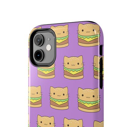 Kawaii Cat Burger Pattern Purple Background Cute Tough Phone Case | Food
