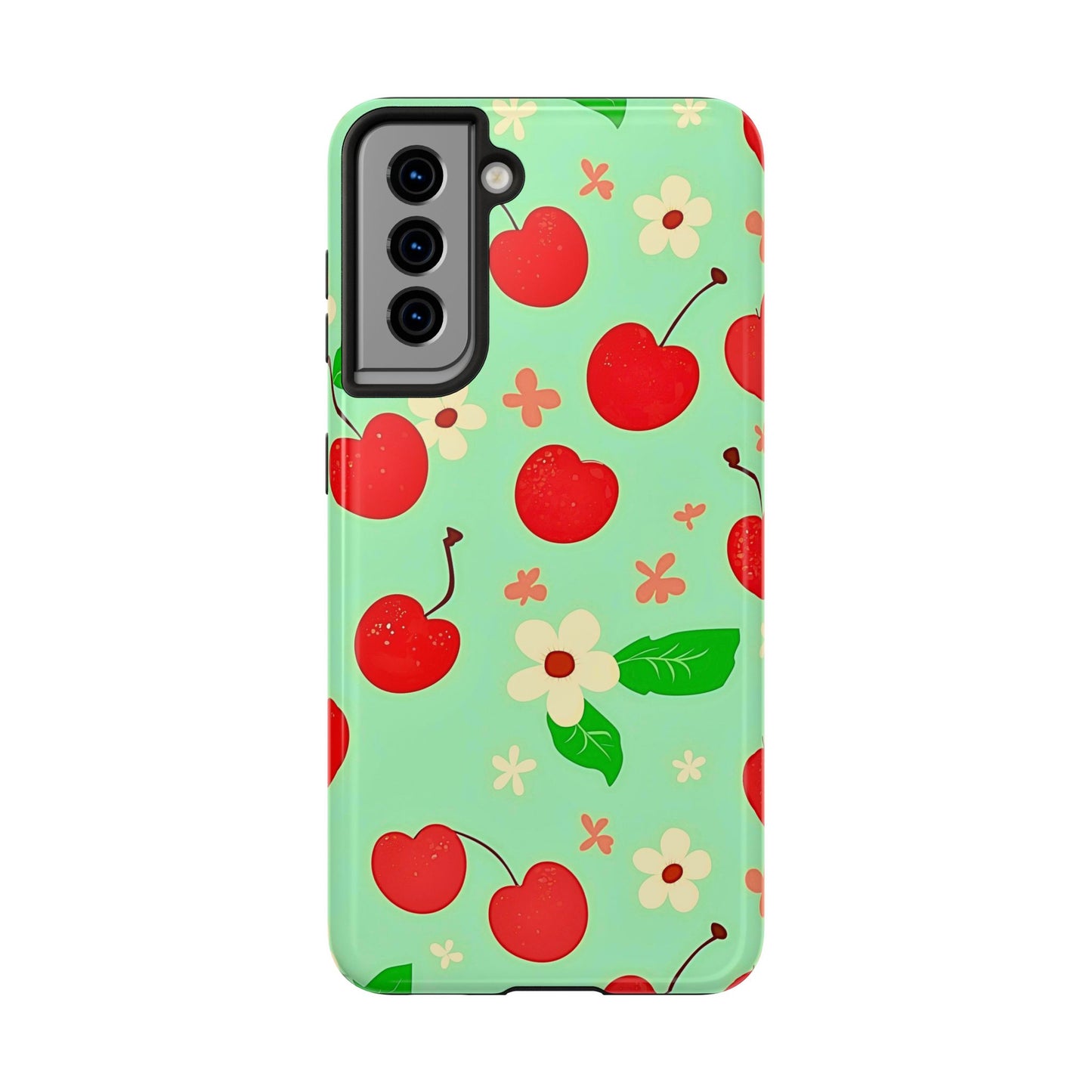 Cute Cherry Flower Pattern Mint Tough Phone Case | Aesthetic