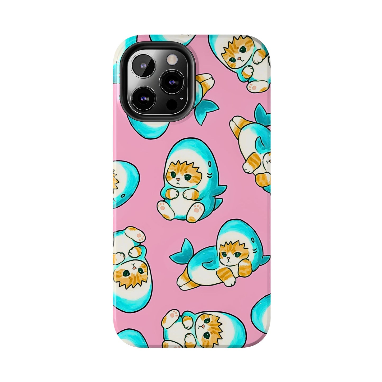 Pink Cute Shark Cats Pattern Tough Phone Case | Animals