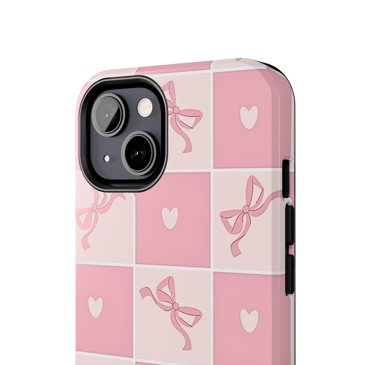 Girly Pink Bow and Heart Grid Pastel Tough Phone Case | Aesthetic