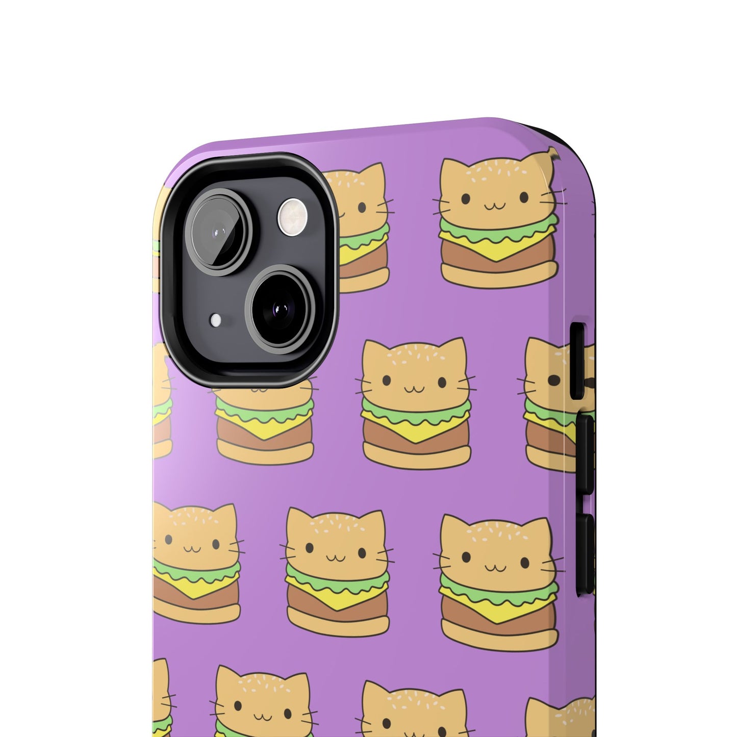 Kawaii Cat Burger Pattern Purple Background Cute Tough Phone Case | Food
