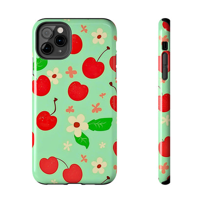 Cute Cherry Flower Pattern Mint Tough Phone Case | Aesthetic