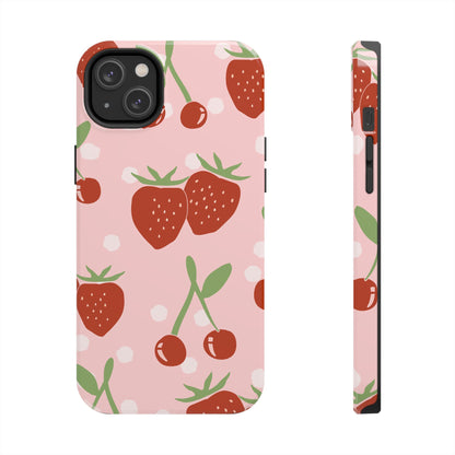 Cute Pink and Red Cherry and Strawberry Tough Phone Case | Food