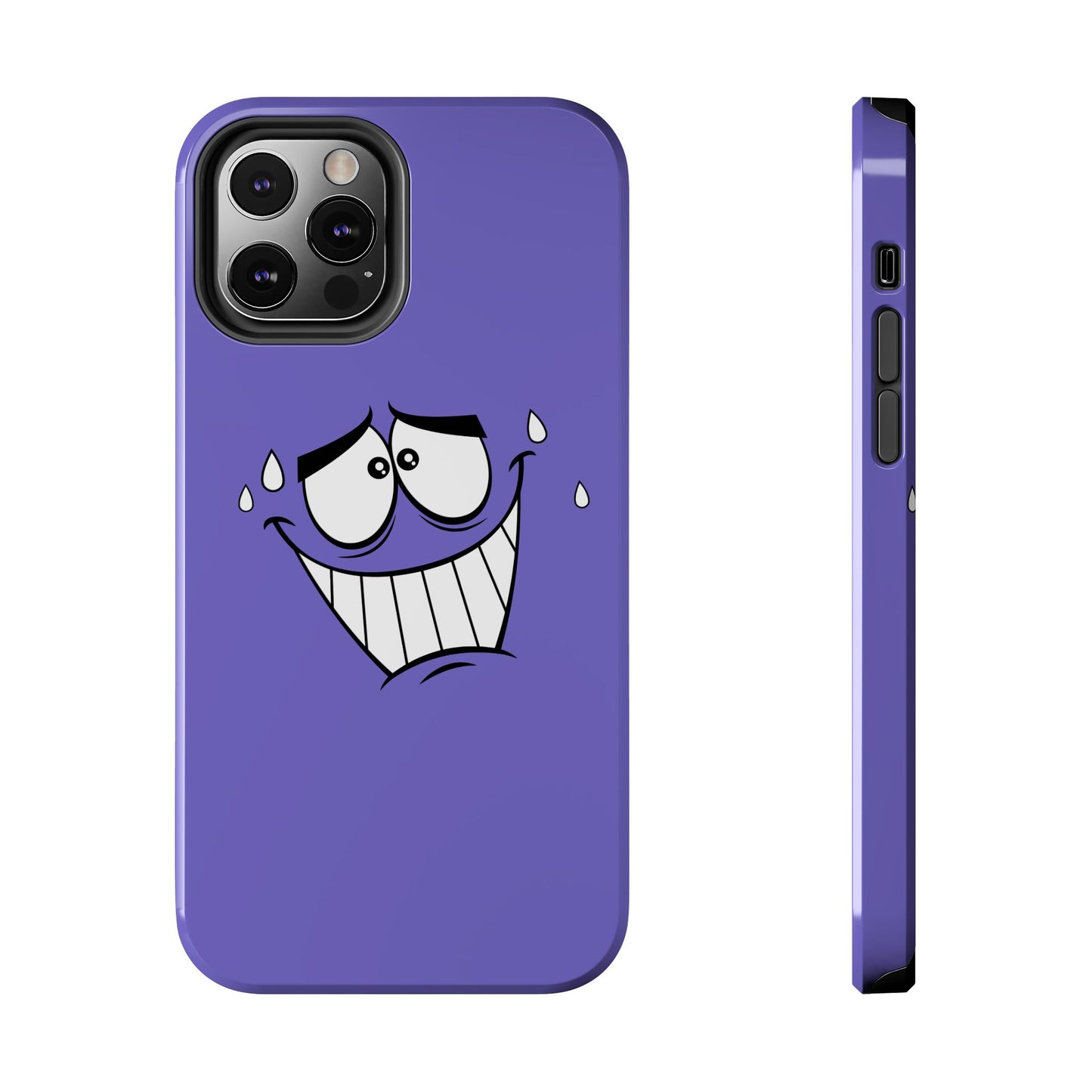 Awkward Nervous Cartoon Face Purple Background Tough Phone Case | Funny
