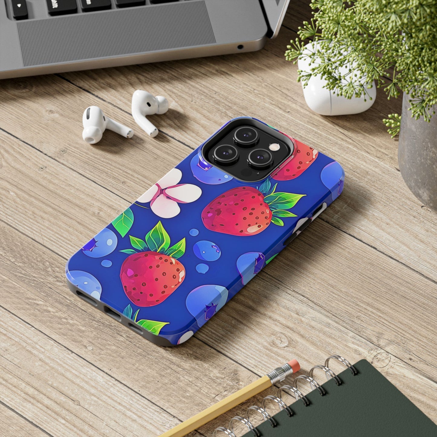 Cute Blueberry Strawberry Fruit Pattern Tough Phone Case | Aesthetic