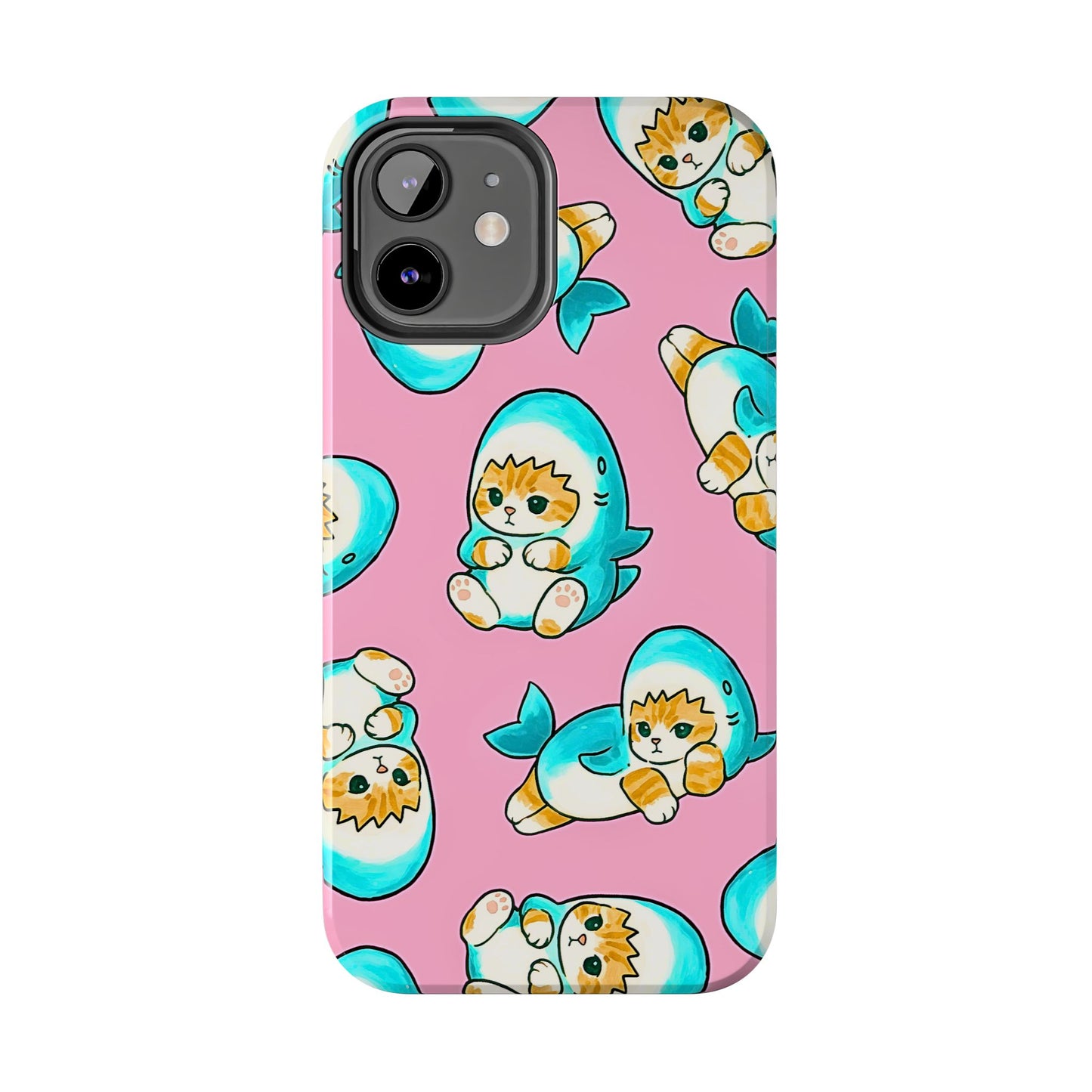 Pink Cute Shark Cats Pattern Tough Phone Case | Animals