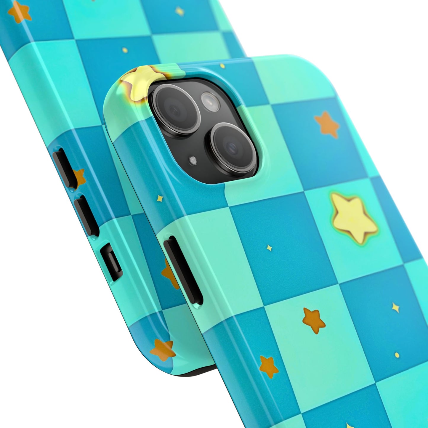 Vibrant Preppy Checkered Blue & Yellow Stars Tough Phone Case | Aesthetic