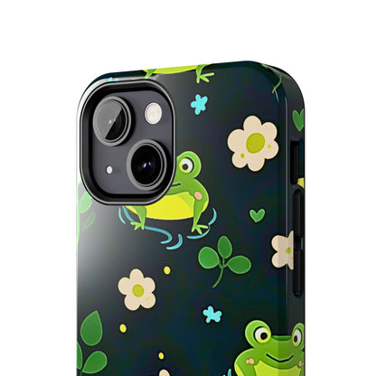Kawaii Froggy Pattern Black Tough Phone Case | Animals