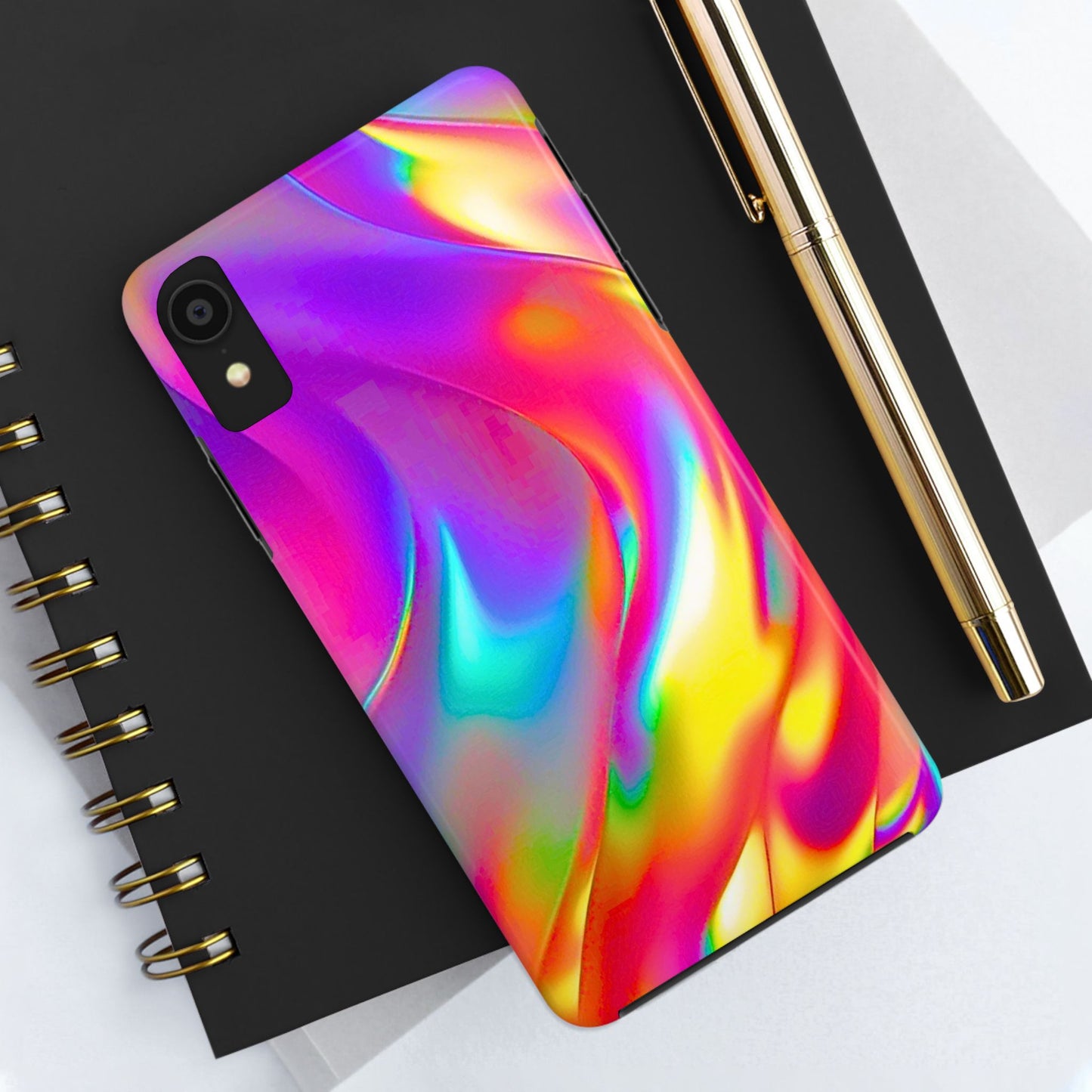Funda resistente para teléfono con brillo metálico holográfico y estilo abstracto | Estética