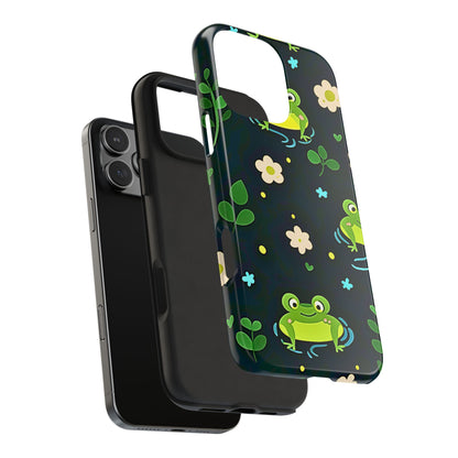 Kawaii Froggy Pattern Black Tough Phone Case | Animals
