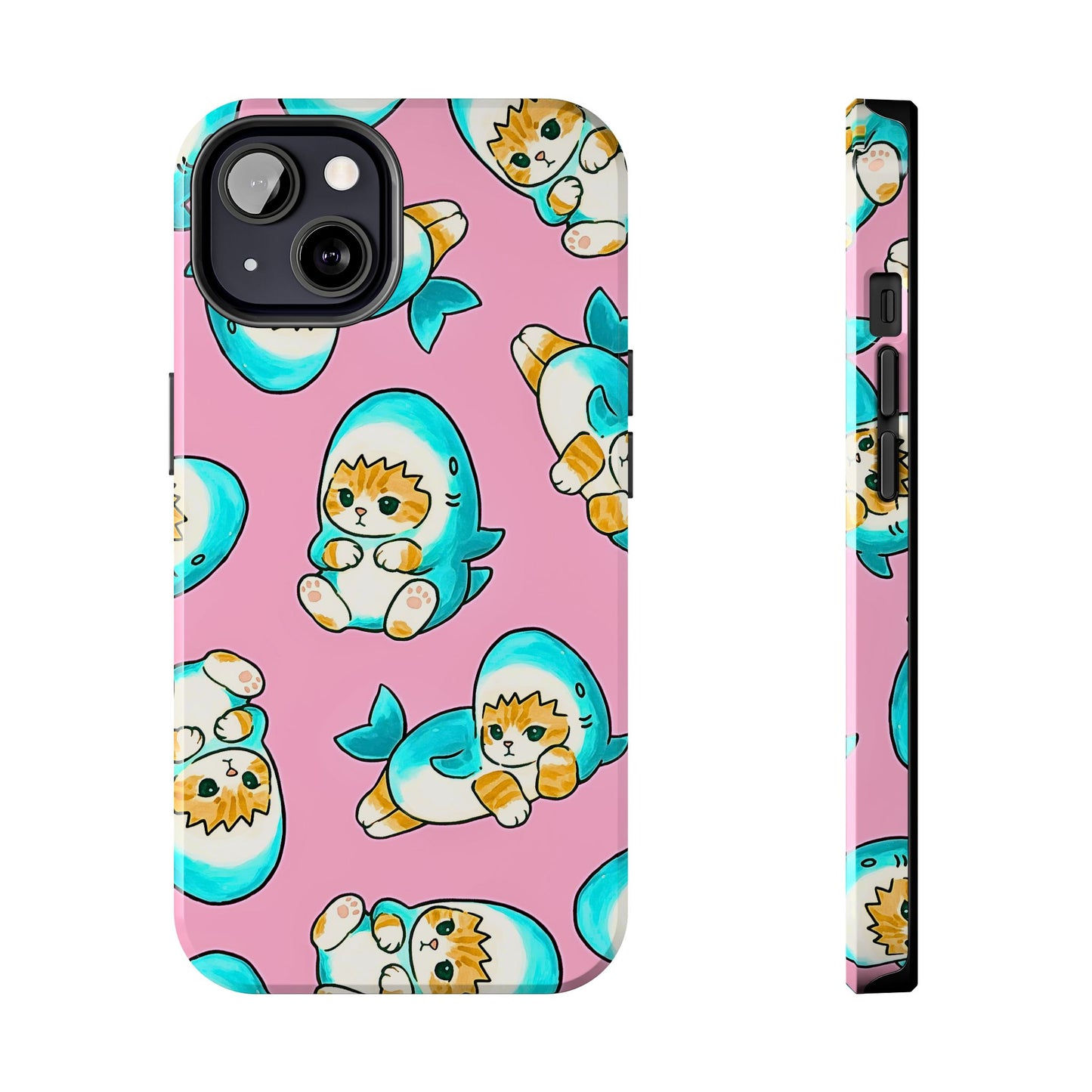Pink Cute Shark Cats Pattern Tough Phone Case | Animals