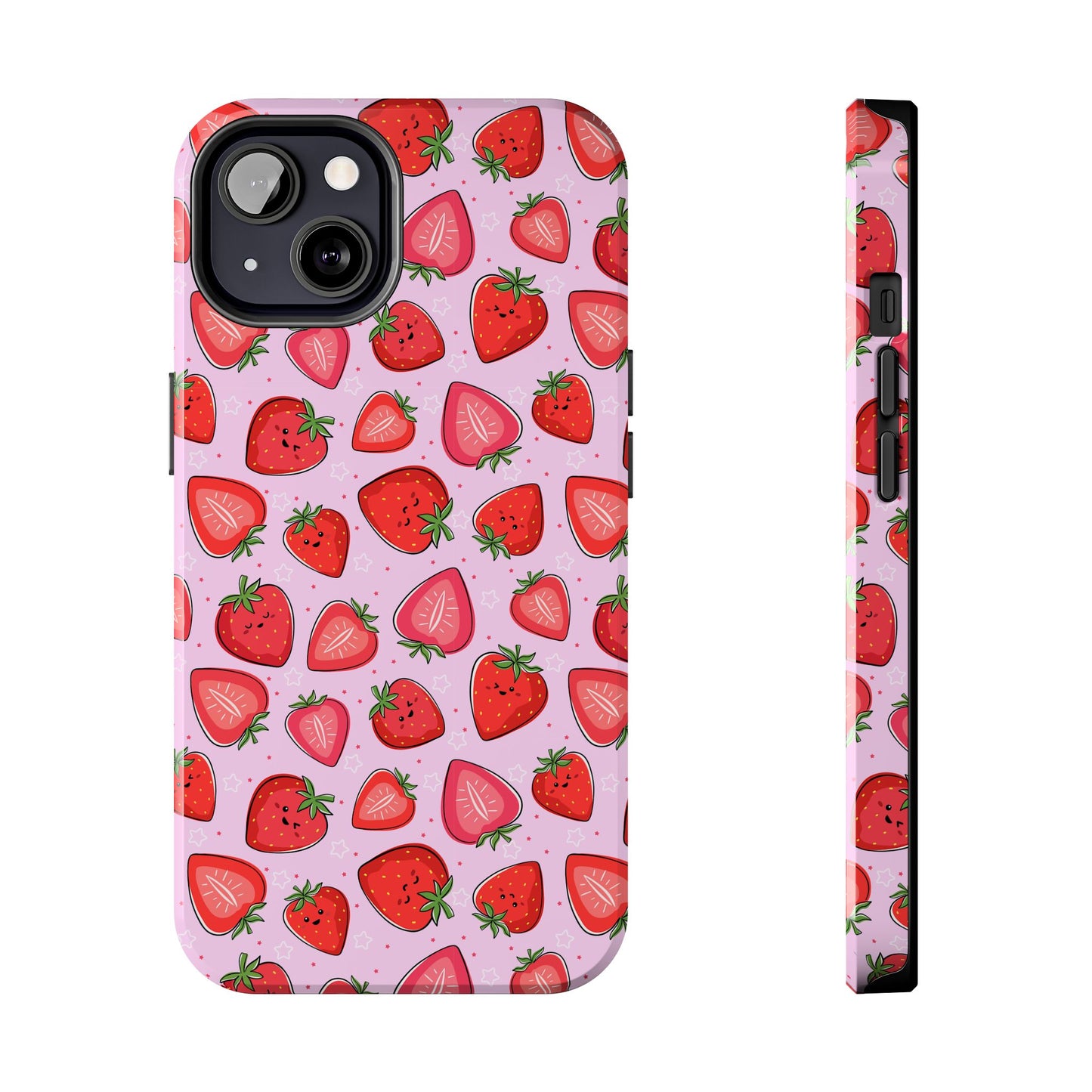 Kawaii Strawberry Cartoon Pattern Pink Aesthetic Tough Phone Case | Food
