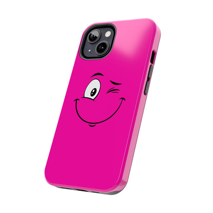 Winking Face Pink Background Cheeky Cartoon Style Tough Phone Case | Funny