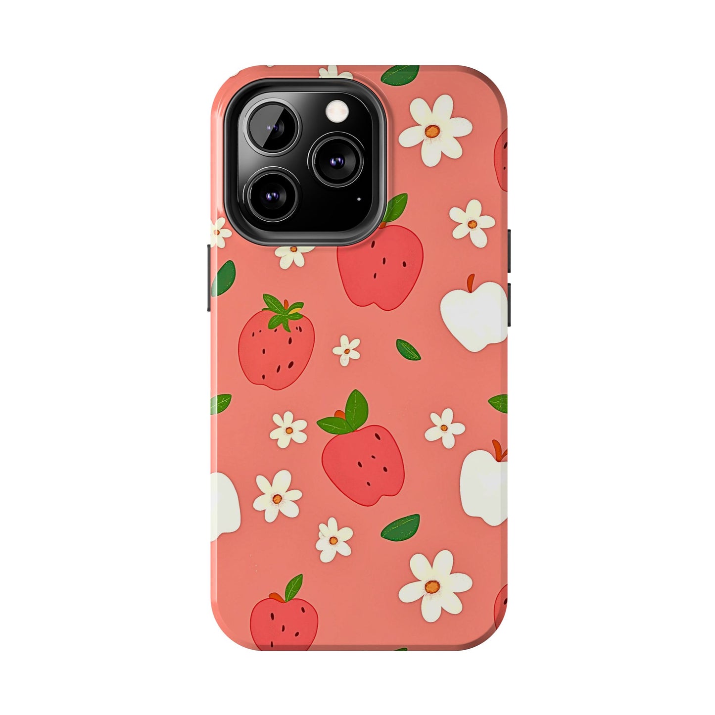 Strawberry Apple Flower Pattern Pink Tough Phone Case | Aesthetic