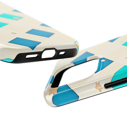 Modern Preppy Checkered Teal Stars Tough Phone Case | Aesthetic