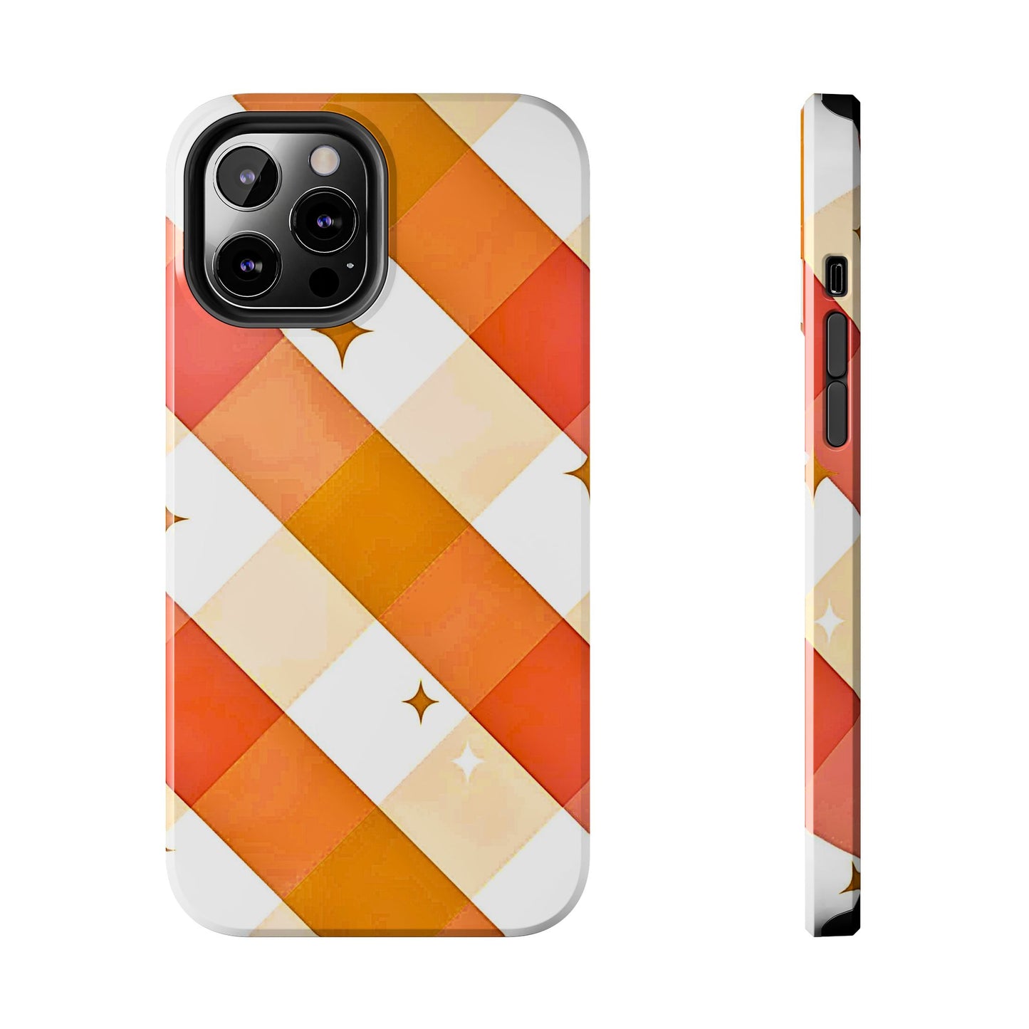 Pastel Orange & Pink Checkered Stars Tough Phone Case | Aesthetic