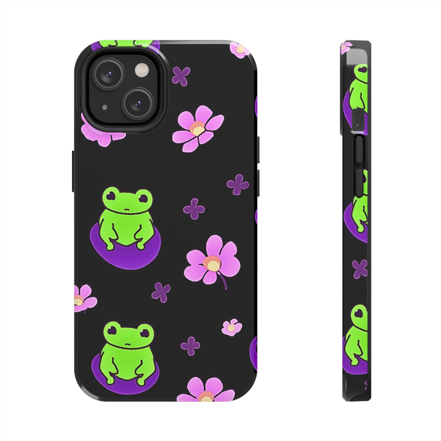Cute Frog & Pink Flowers Pattern Style Tough Phone Case | Animals