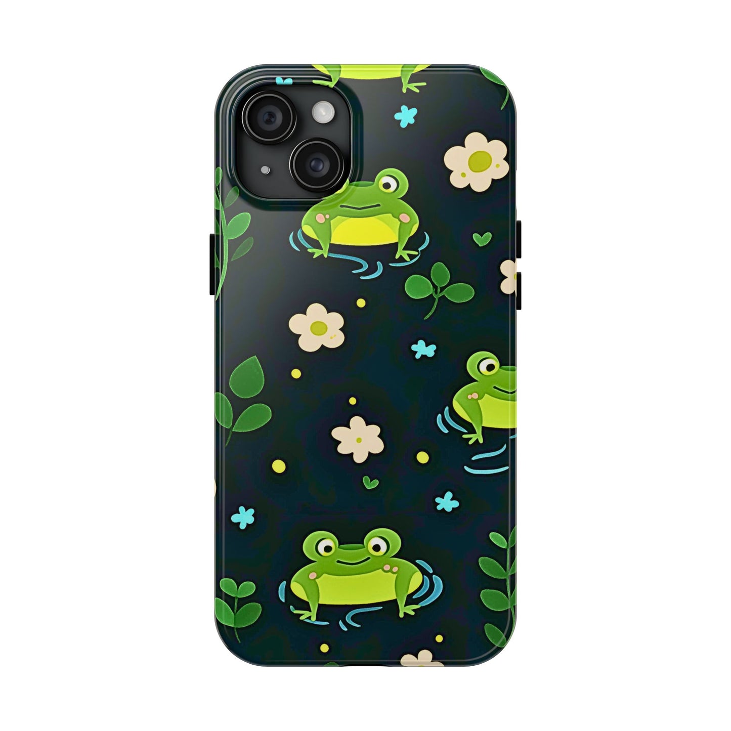 Kawaii Froggy Pattern Black Tough Phone Case | Animals