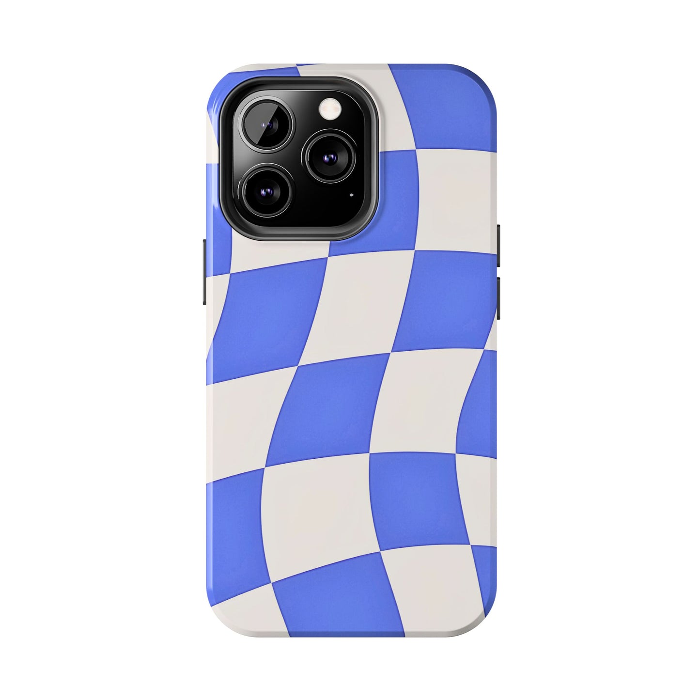 Funda resistente para teléfono con estampado ondulado de cuadros azules | Estética