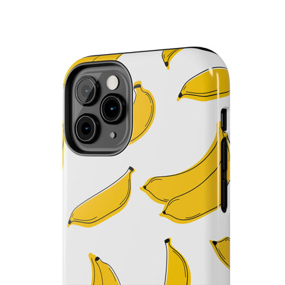 Bold Yellow Banana Pattern Minimal Line Art Tough Phone Case | Food