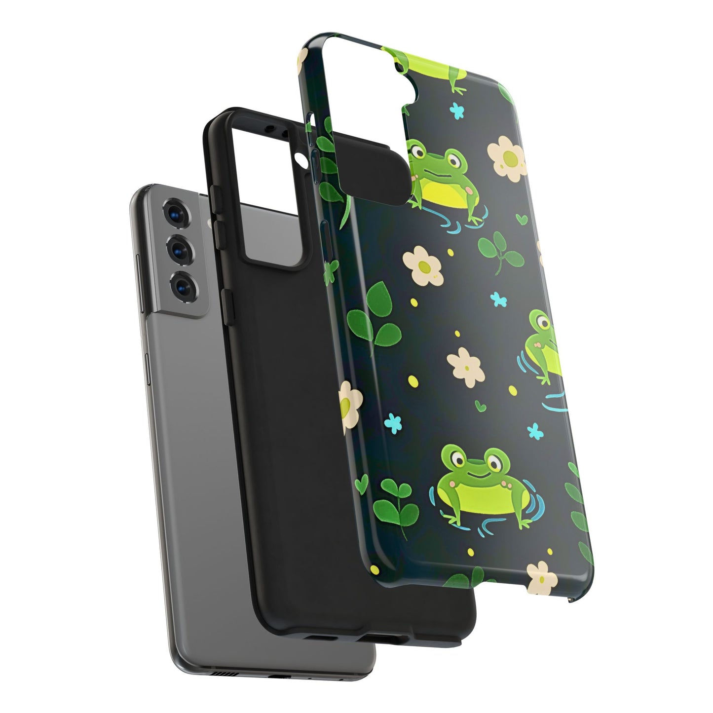 Kawaii Froggy Pattern Black Tough Phone Case | Animals