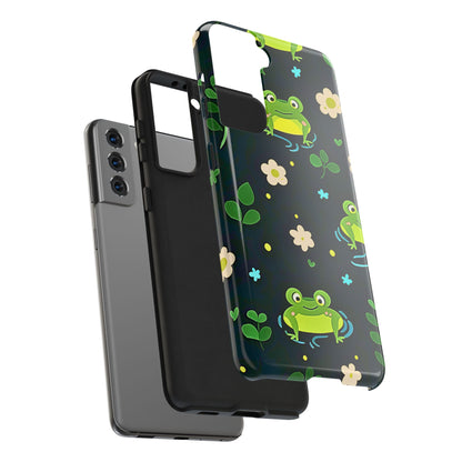 Kawaii Froggy Pattern Black Tough Phone Case | Animals